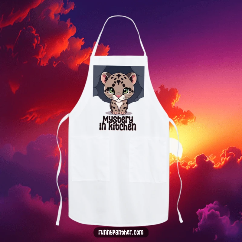 Funny apron with a curious panther cub peeking, adding a playful and adventurous spirit to kitchen activities, a great funny gift.