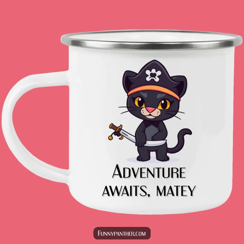 Funny Pirate Panther Camping Mug: Trailside Tales with a Feline Buccaneer