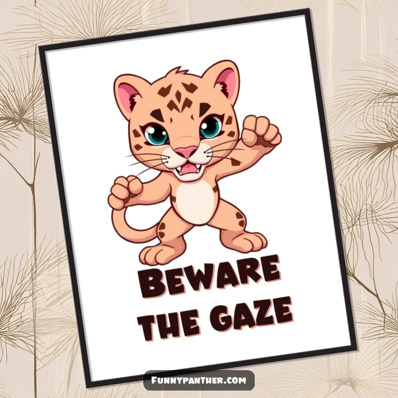 Funny Digital Art Print of a panther in a powerful, alert pose. High-quality humorous artwork for wall decoration.