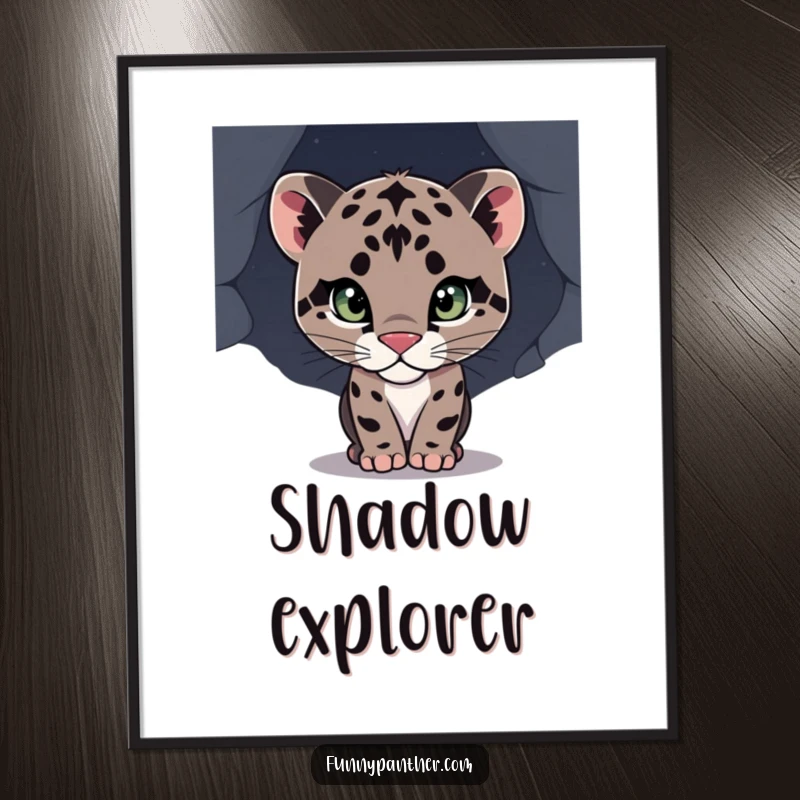 Funny digital art print of a curious panther cub peeking out, symbolizing wonder and exploration, perfect for instant home decor.