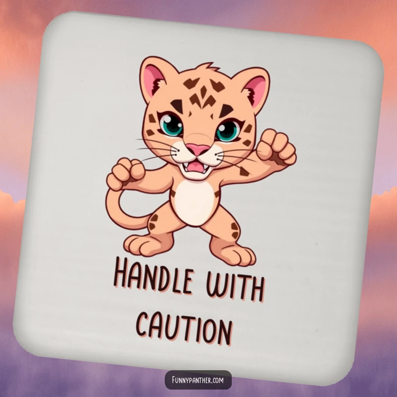 Funny Coaster featuring an alert panther. Protects surfaces with a touch of humor and captivating animal art.