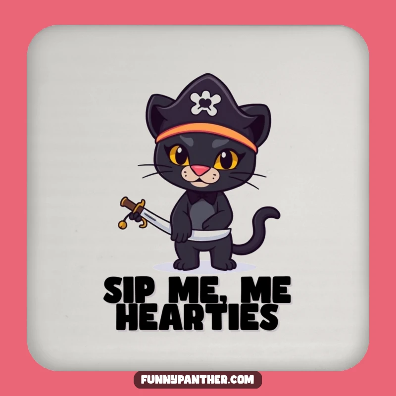 Funny Pirate Panther Coaster: Protect Surfaces with Feline Buccaneer Style