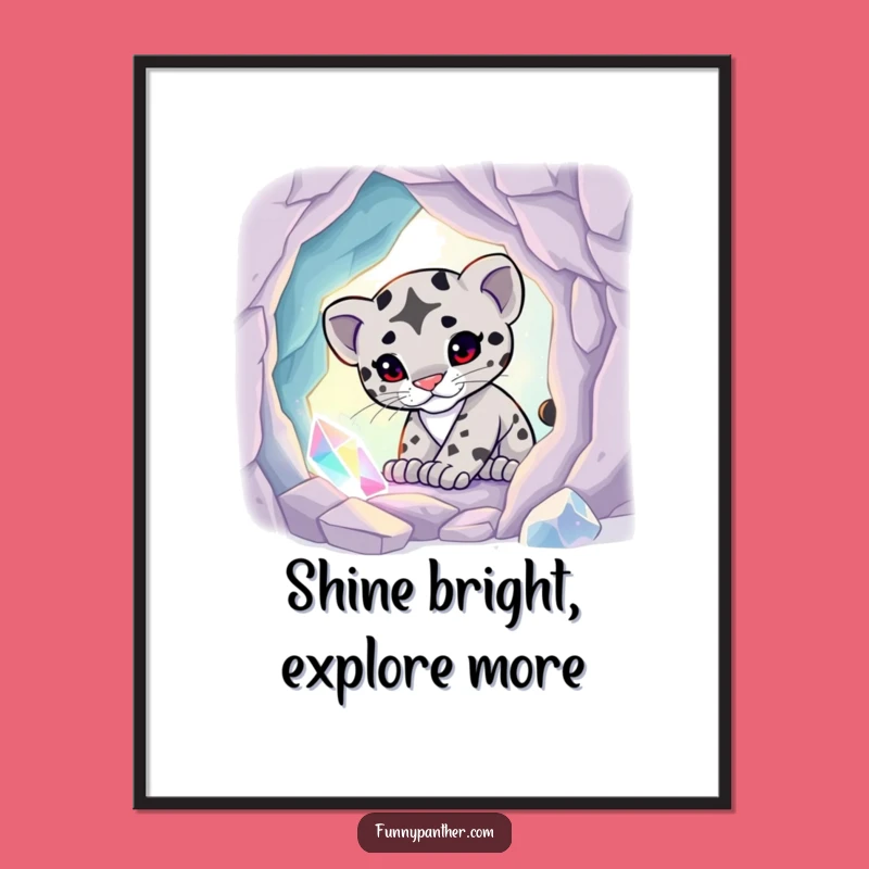Funny Panther Cub Crystal Cave Poster - Luminous Glow Wall Art