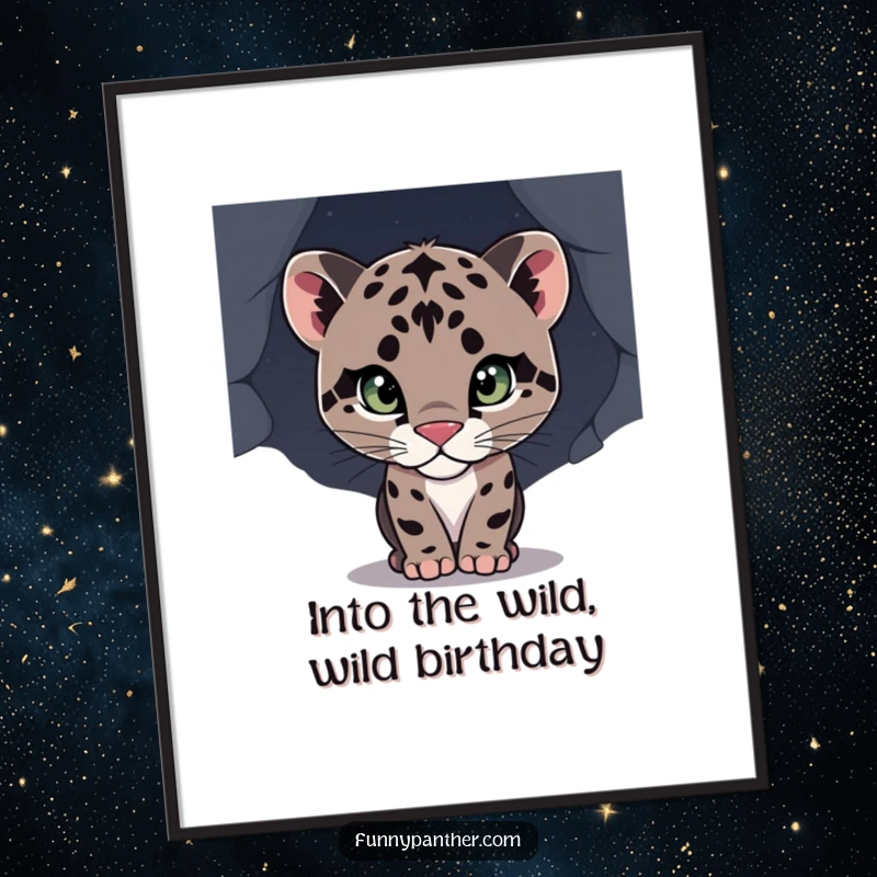 Funny Free Printable wall art of a curious panther cub peering intently into the darkness, suggesting intriguing possibilities.