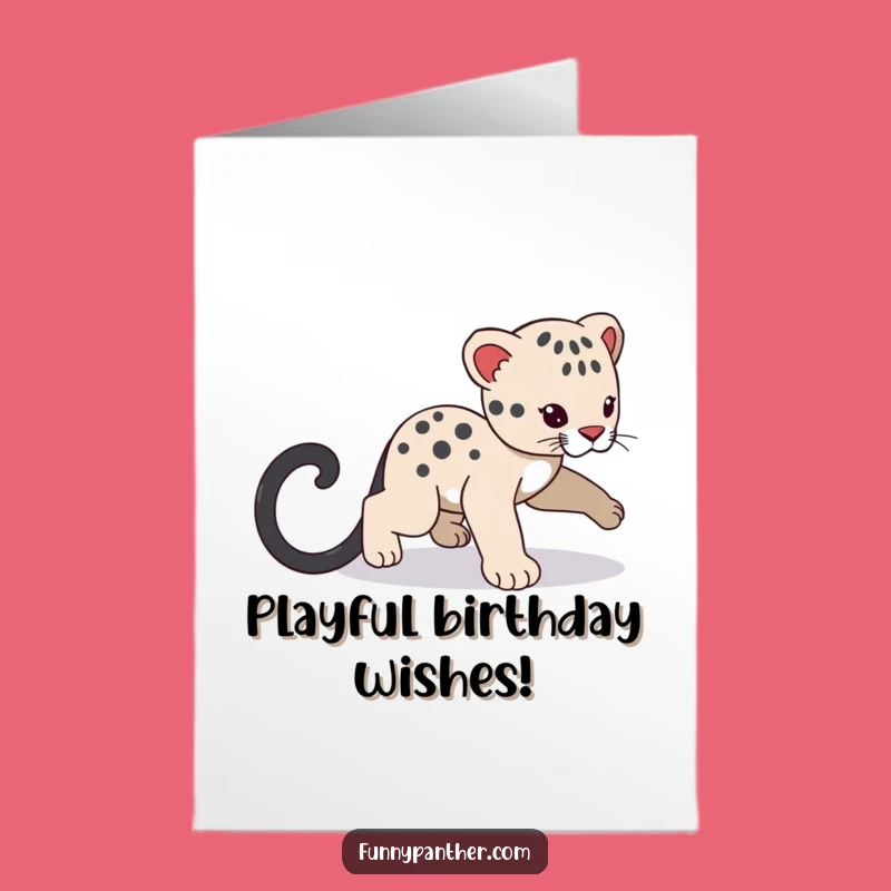 Free Printable Birthday Card: Playful Panther Cub Chasing Tail Fun!
