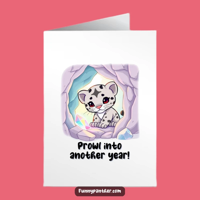 Free Printable Birthday Card: Funny Panther Cub in Crystal Cave, Playful Downloadable Gift