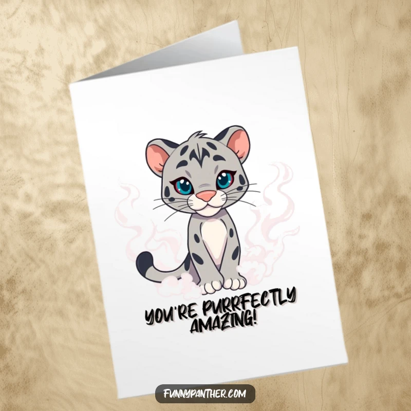 Funny Free Printable Congrats Card: A majestic panther stepping confidently out of swirling mist, celebrating success.