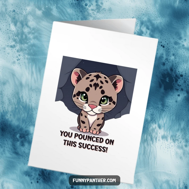 Funny Free Printable congratulations card showing a curious panther cub peeking into the darkness of future success.