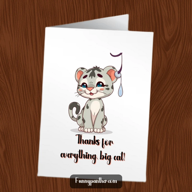 Funny Free Printable Thank You Card: A playful panther cub character batting at a dangling shadow with thanks.