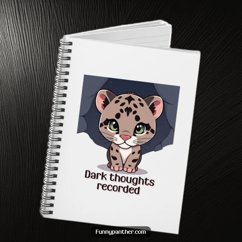 Funny notebook featuring a curious panther cub peeking, ideal for jotting down thoughts, ideas, and daily adventures, a fun gift.