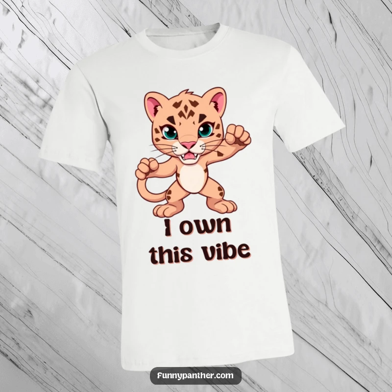 Funny T-Shirt showcasing a panther in a strong, alert pose, exuding power and readiness. A humorous and stylish graphic tee.