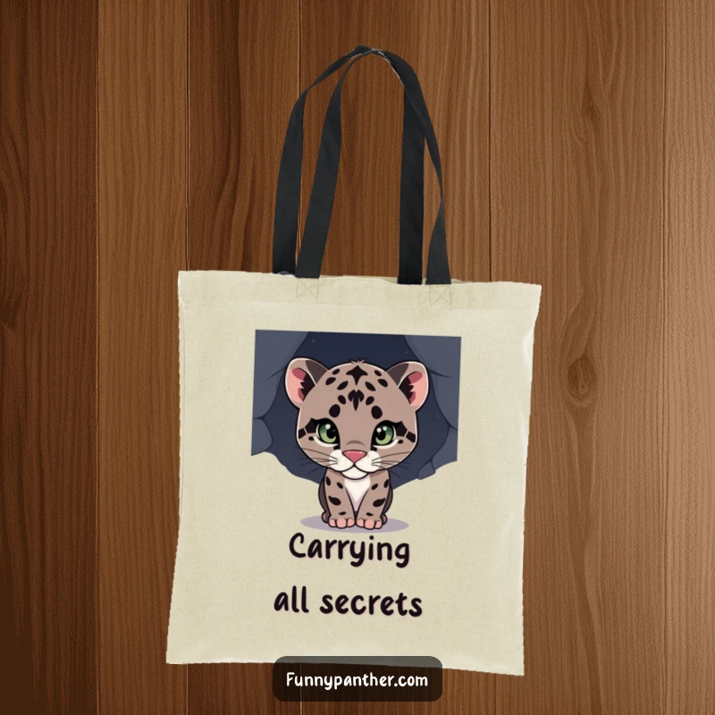 Funny tote bag with a curious panther cub peeking, perfect for carrying essentials and showing off a sense of adventure.